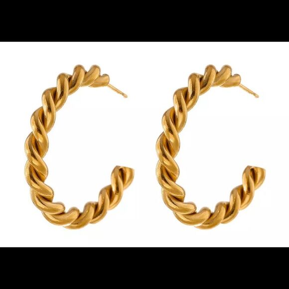 18K Gold Plated Braided Hoop Earrings - Picture 1 of 6